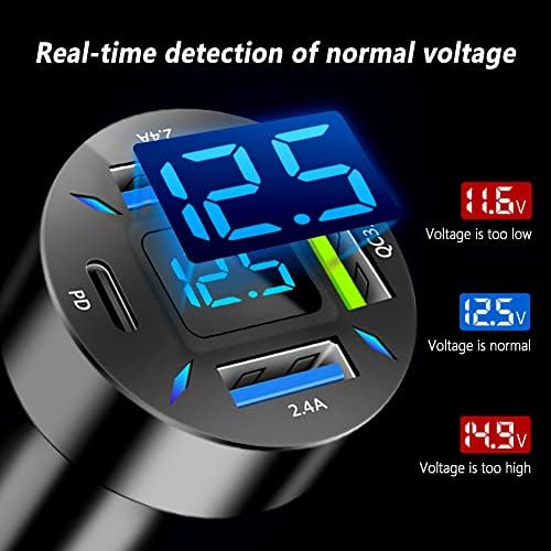 Car Charger 66W Super Fast Charging with USB PD&QC 3.0(Voltmeter&LED Lights) Universal Quick Charge - Image 7