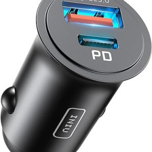 Car Charger, INIU Dual Ports [USB C 30W+USB A 30W] 5A QC 3.0 PD Fast Charge Car Charger Adapter, All-Metal Mini USB C Car Charger