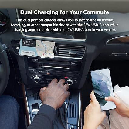 Belkin 37W Dual Port Fast Car Charger with 3.3ft USB-C Cable Included, USB-C 25W PPS Port and USB-A 12W Port for Galaxy - Image 3